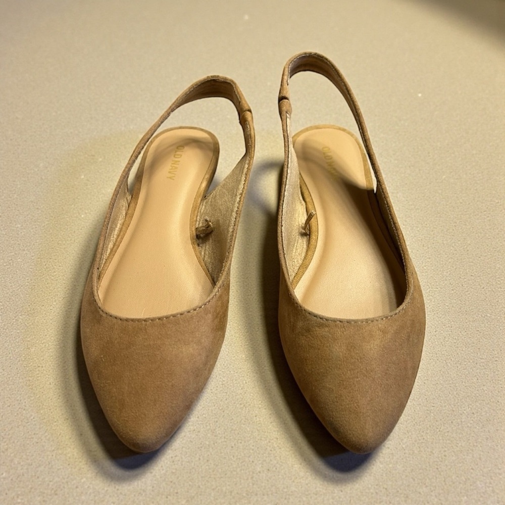 Old Navy Faux Suede Slingback Pointed Toe Flats Tan Camel 7 - Picture 2 of 6